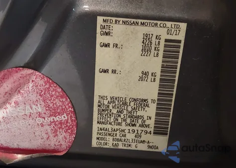 2017 Nissan Altima 2.5 Sl z USA, uszkodzony, nr VIN 1N4AL3AP5HC191794